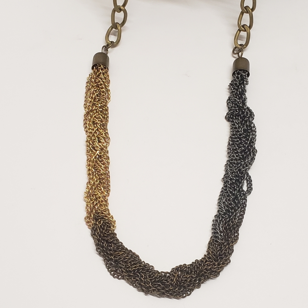 Multi Tone Braided Chain Necklace, Copper Gold & Silver Tone Braided Chain